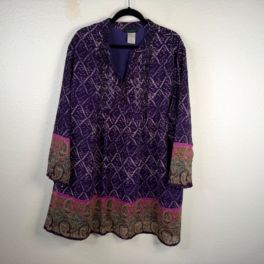 Ulla Popken Women's Dress Purple Sz 24/26 Beaded Paisley Boho